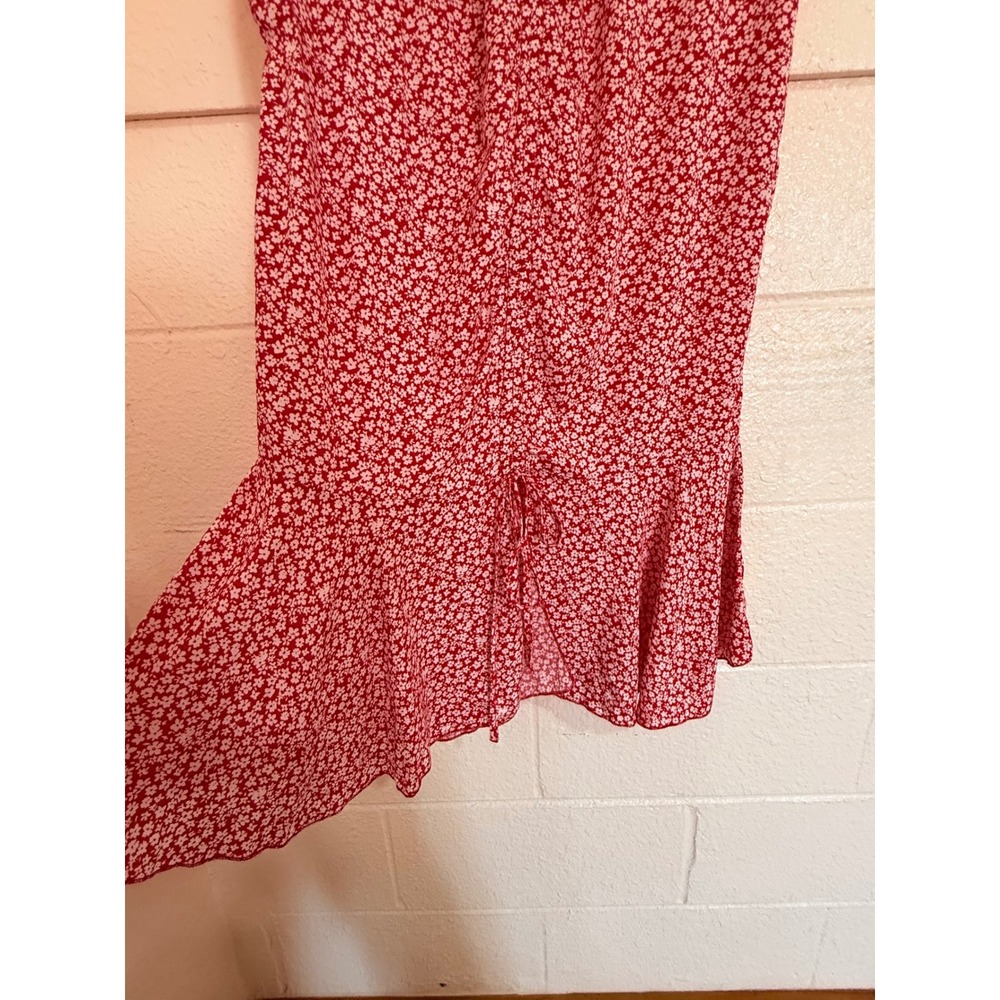 Fashion Nova Clarissa Floral Midi Dress Womens L Red White Ruched Mermaid Summer - Picture 5 of 13